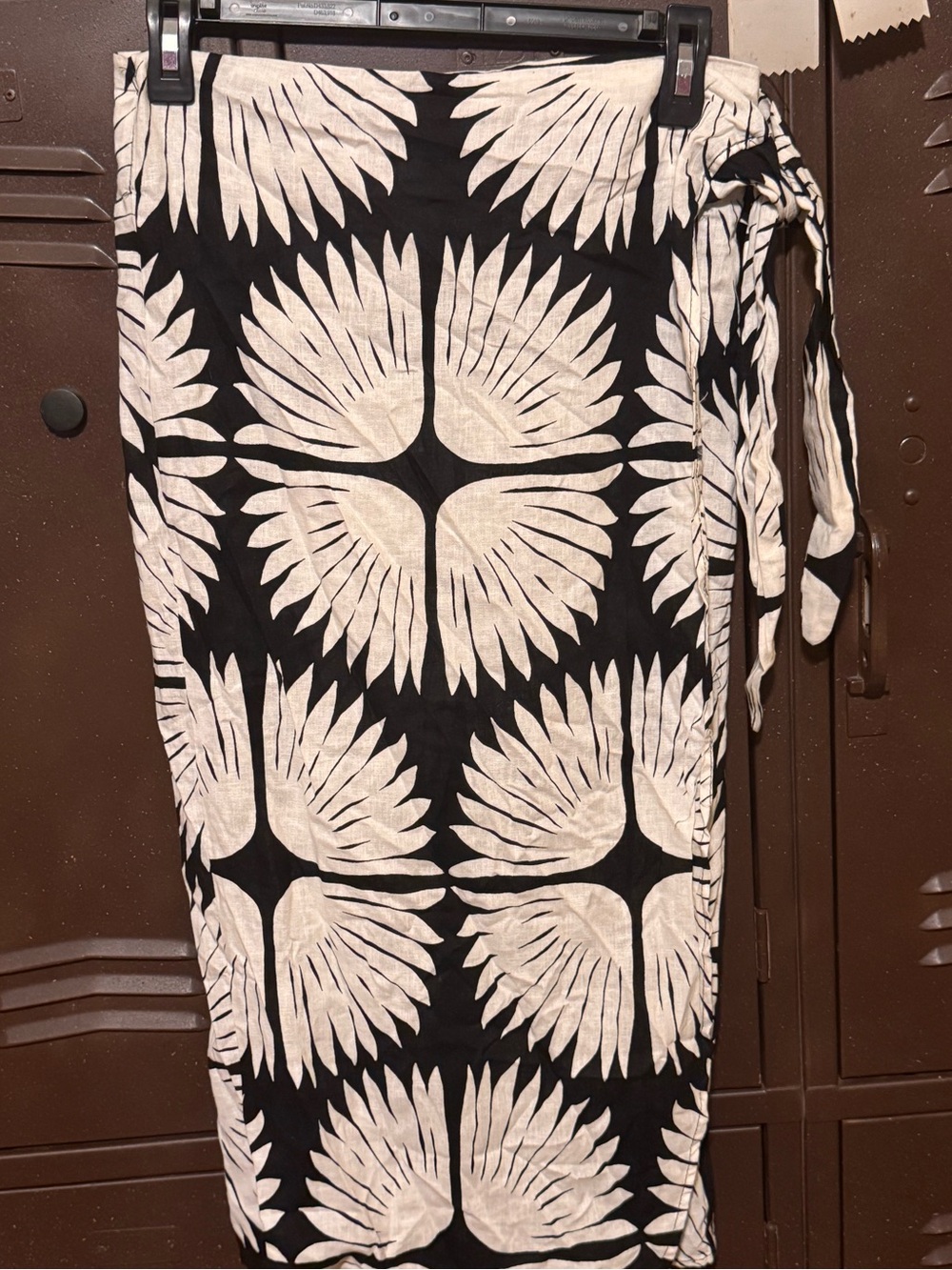 Black & Cream Wrap Linen Skirt with Bold Floral Motif